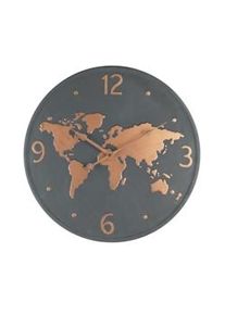Rebecca Mobili Orologio Parete Mappamondo Metallo Grigio Scuro Marrone 45x45x4,5