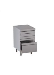 Cassettiera inox a 2 cassetti e 1 cassettone, senza alzatina posteriore. Prof. 70