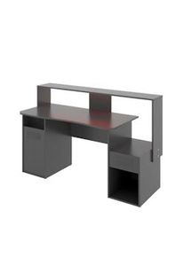 Dmora Scrivania Manos, Scrittoio multifunzione moderno da gaming, Tavolo da studio porta PC e porta CD, 154x69h98 cm, Antracite, con luci LED