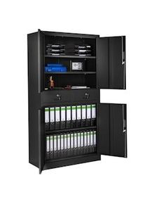 TecTake Armario archivador Cosmo con 2 cajones, 40 x 80 x 180 cm - negro/negro - 404392