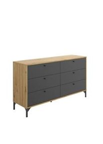 Dmora Cassettiera Palaer, Settimanale per camera da letto, Comò con 6 cassetti, 120x40h82 cm, Rovere e Antracite