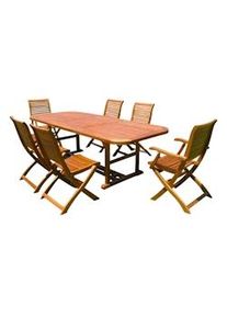 Milani Home TURRIS Set Tavolo Giardino Allungabile Rettangolare 150/200x90 Con 4 Sedie E 2 Poltrone In Legno Di Acacia Massiccio Per Esterno colore