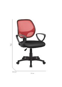 Dmora Sedia da ufficio Geraldton, Poltrona operativa a rete con braccioli, Seduta ergonomica da ufficio, 56x57h88/100 cm, Nero e Rosso