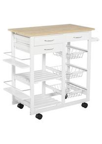 HOMCOM Carrello Carrellino da Cucina Salvaspazio in Legno MDF Bianco