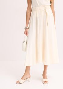 bonprix Mujer, Falda acampanada de sarga con detalle de cierre, beige, 44