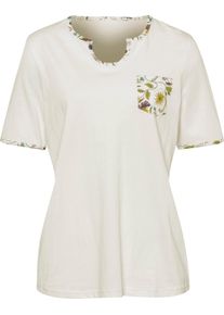Damen Capri-Schlafanzug aus Single-Jersey ecru-violett-bedruckt Größe 40/42