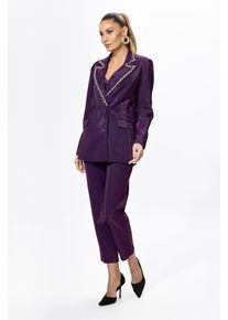 Costum elegant cu fir lame si strass-uri format din 3 piese Dante Violet