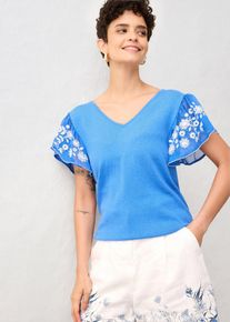 Top in maglia di misto seta con maniche di chiffon, Blu, Taglia 46/48 (M), bonprix