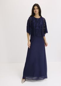 Abito lungo di chiffon con ricamo floreale, Blu, Taglia 42, bonprix