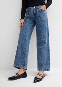 Jeans wide leg con strass e cinta comoda vita media, Blu, Taglia 48, bonprix