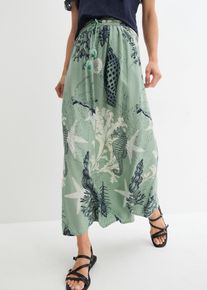 bonprix Mujer, Falda larga de viscosa fluida, verde, 48