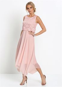 Premium chiffon midi jurk met kant - roze - maat 44 - bonprix