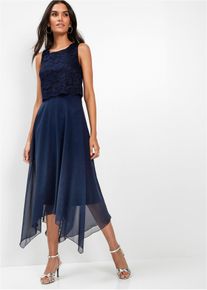 Premium chiffon midi jurk met kant - blauw - maat 54 - bonprix