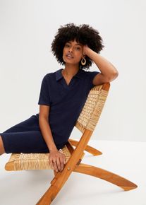 Frotté jurk met polokraag - blauw - maat 56/58 (3XL) - met katoen - bonprix