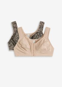 Bh zonder beugels met voorsluiting (set van 2) - zwart - maat 100B - met katoen - bonprix