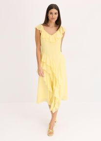 Maxi chiffon jurk met bandjes en volants - geel - maat 32 - bonprix