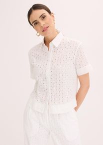 Blouse met broderie - wit - maat 54 - met katoen - bonprix