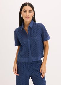 Blouse met broderie - blauw - maat 52 - met katoen - bonprix