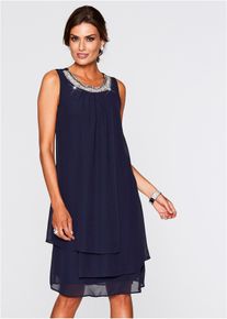 Chiffon Jurk met applicatie - blauw - maat 54 - bonprix