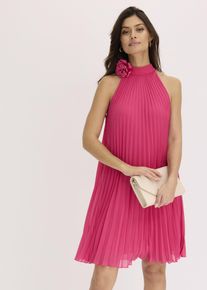 Chiffonkleid mit Plisseé und Blumen-Applikation, pink, Größe 48, bonprix