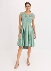 Vokuhila-Kleid aus glänzendem Satin mit Spitze, grün, Größe 40, bonprix