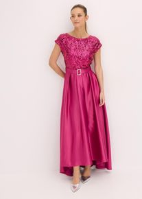 Maxikleid aus glänzendem Satin mit Spitze, pink, Größe 46, bonprix
