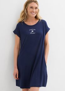 Jersey-Kleid mit Stickerei aus Viskose-Elasthan-Mix, blau, Größe 36/38 (S), Viskose, bonprix