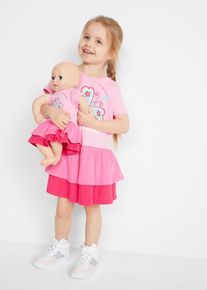 Shirtkleid und Puppenkleid (2-tlg.) aus reiner Bio-Baumwolle, rosa, Größe 92/98, 100% Baumwolle, bonprix