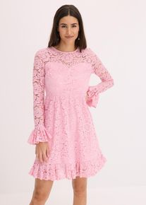 Spitzenkleid mit Satinband und Volants, rosa, Größe 36, bonprix