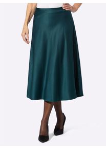 Dames Satijnen rok in uitlopend model in petrol ,maat 19, WITT, 100% Polyester