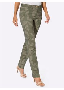 Dames Broek met print van katoensatijn in kaki/zand/bedrukt ,maat 20, WITT, 98% Katoen, 2% Elastan