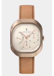 Women's Classic Multifunctional Watch - Bronze - Surgical steel rectangular case, Sapphire-hardened mineral glass, Lightbrown Leather Strap - 36.25mm