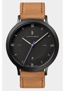 Men's Automatic Watch – Black - Brushed Steel Case, Sapphire Glass, Leather Strap - 38h Power Reserve, 42mm , Swiss Automatic Movement - Lilienthal