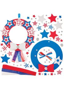 USA Stars & Stripes Wreath Kits (Pack of 3) 3 Assorted Designs, Height 18.5cm, Educational Craft Kits
