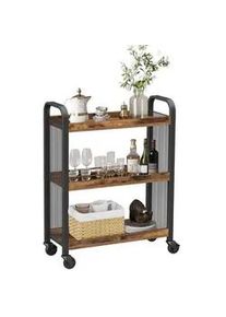 VASAGLE Boxxx Allzweckwagen , Braun, Schwarz , Metall, Holzwerkstoff , Schichtholz , 3 Fächer , 66x85x26 cm , Esszimmer, Servierwagen