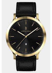 Men's Watch - Gold Black - Surgical steel case, Sapphire-hardened mineral glass, Leather Strap - 40mm , Quartz Movement - Lilienthal Berlin
