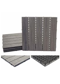 WPC Bodenfliese HWC-E19, Holzoptik Balkon/Terrasse, 3D-Struktur linear ~ antik-braun, 4x je 50x50cm = 1qm