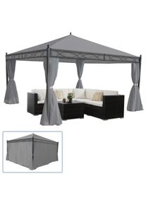 Pergola Cadiz, Garten Pavillon, stabiles 7cm-Gestell mit Seitenwand ~ hellgrau 4x4m