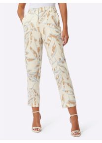 Damen Leinenhose im hochwertigen Material-Mix in champagner-camel-gemustert ,Größe 24, WITT, 75% Viskose, 25% Leinen