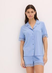Pyjamas med shorts och knappslå med viskos - blå - storlek 56/58 (3XL) - bonprix