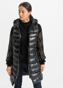Täckväst med glansig look - svart - storlek 36 - bonprix