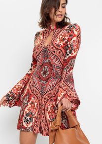 Robe en jersey avec col montant et manches volant&eacute;es - rouge - taille 50/52 (XL) - bonprix