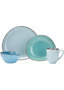 Novel Kombiservice , Blau, Grün, Blaugrau , Keramik , 24-teilig , Uni , 440 ml,400 ml , Lfgb , lebensmittelecht , Geschirr, Geschirrsets, Geschirrserien