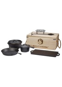 ECHTWERK Dutch-Oven-Set , Schwarz , Metall , 7-teilig , 16,5 cm , Grills, Holzkohlegriller