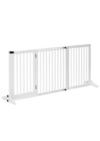 PawHut Adjustable Wooden Pet Gate Freestanding Dog Barrier Fence Doorway 3 Panels Safety Gate w/ Lockable Door White 71H x 113-166W cm | Aosom Ireland