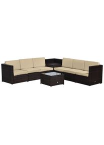 Outsunny 6-Seater Garden Rattan Furniture Patio Sofa and Table Set with Cushions Garden Corner Sofa 8 pcs Corner Wicker Seat Brown | Aosom Ireland