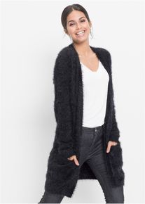 Lang vest in fluffy look - zwart - maat 44/46 (L) - bonprix