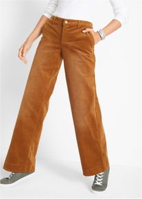 Stretch corduroy broek wijd - bruin - maat 54 - met katoen - bonprix