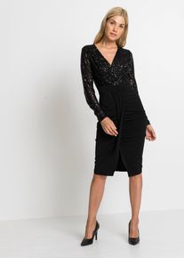 Jersey jurk met pailletten en drapering - zwart - maat 48/50 (XL) - bonprix