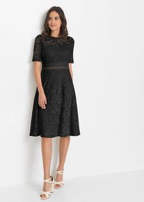 Midi jurk van kant met gehaakte inzet - zwart - maat 44/46 (L) - bonprix